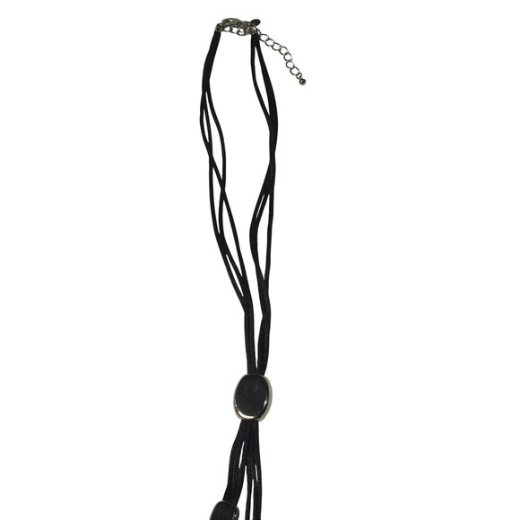 Long Black Cord Necklace Women’s Fashion Pendant Jewelry 19" Statement Lariat - Picture 3 of 6